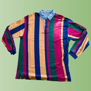 Men's XL Colorful Striped Long Sleeve Polo Shirt